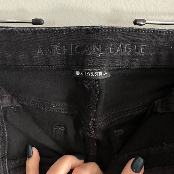Black American Eagle Stretchy Ripped and Distressed High Rise Jeans Size 14 - Picture 3 of 4